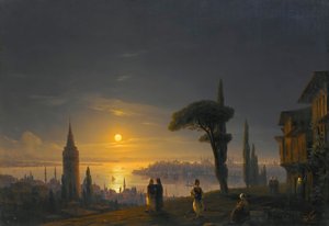 Galata-tårnet ved måneskinn, 1845.