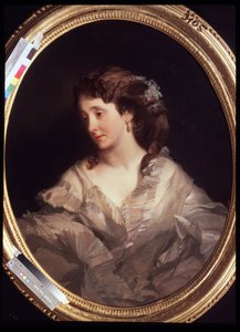 Portrett av Alexandra Chelischeva. (Portrett av A. Chelischeva). Maleri av Ivan Kosmich Makarov (1822-1897), olje på lerret, ca 1860. Russisk kunst, 1800-tallsportrett. Statens Tretyakov-galleri, Moskva.