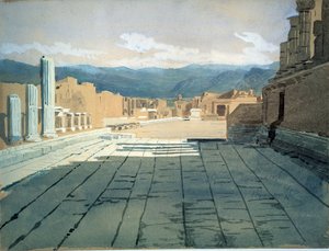 Pompei (Italia) (Pompei). Utsikt over forumet av romerske ruiner i Napolibukta, foran Vesuv. Verk av Ivan Nikolayevich Kramskoi (1837-1887), akvarell på papir av Ivan Nikolaevich Kramskoy