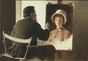 Kramskoy maler et portrett av sin datter, 1884 av Ivan Nikolaevich Kramskoy