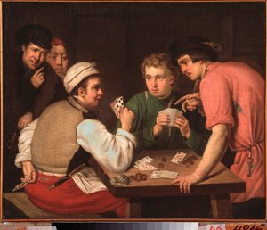 The Cardsharps - Maleri av Ivan Philippovich Tupylev (Toupylev) (1758-1821), olje på lerret av Ivan Philippovich Tupylev