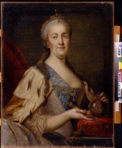 Portrett av keiserinne Katarina II (1729-1796). Maleri av Ivan Semyonovich Sablukov (1735-1777), olje på lerret, ca 1770. Russisk kunst fra 1700-tallet. Statens kunstmuseum, Nizhny Novgorod (Russland). av Ivan Semyonovich Sablukov