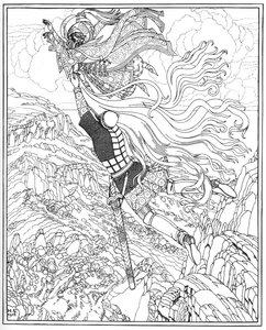 Flight of Chernomor og Ruslan. Illustrasjon til diktet Ruslan og Lyudmila av A. Pushkin, 1918 av Ivan Yakovlevich Bilibin