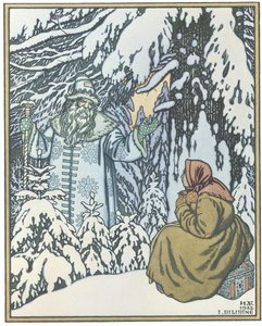 Illustrasjon for eventyret Morozko, 1932 av Ivan Yakovlevich Bilibin