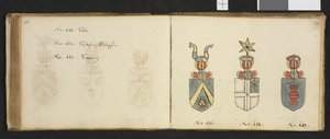 Illustrasjon hentet fra et privatarkiv i Nasjonalbiblioteket med tittelen Insignia quædam virorum illustrium in Norvegia quodam habitantium av Iver Nielssøn Hirtzholm av Iver Hirtzholm