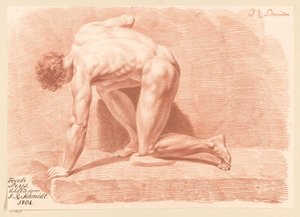 Knelende mann naken, sett fra siden (2. pris 1804) av Izaak Riewert Schmidt