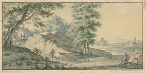 Landskap med bro av Izaak Schmidt