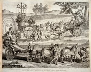 Apollos vogn - Utdrag fra albumet ""Masque royal"" (Mascara real) - Kobberstikk av A J De Fehrt (Defehrt) (1723-1774) av J.A. Defehrt