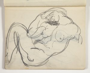 Tilbakelent naken mannlig eller kvinnelig figur; eventuelt studie etter klassisk skulptur