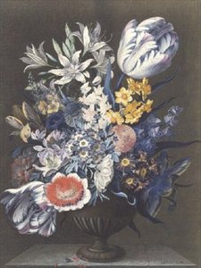 Urne med blomster på et marmorbord av J.A. Simson
