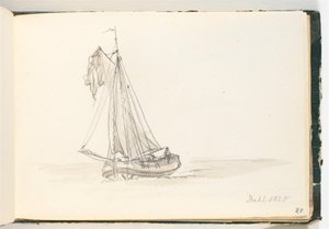 Et stort seilskip i røft vann av Johan Christian Dahl