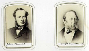 Portretter av Sir John Tenniel (1820-1914) og George Cruikshank (1792-1878) ca. 1860 (albumtrykk) av J.C. Watkins