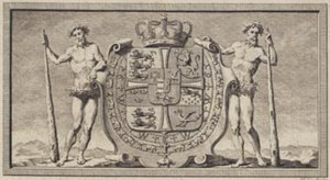 Det danske våpenskjoldet med villmennene som skjoldholdere av J.F. Clemens