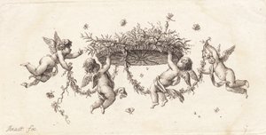 Vignette med rullede blader og bånd av J.F. Clemens