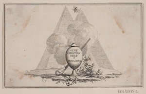 Vignett med vase og inskripsjon av J.F. Clemens