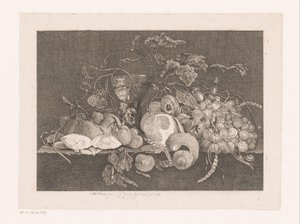 Stilleben med frukt og østers Galerie des peintres flamands, hollandais et allemands de Le Brun (serietittel) av J.L.L.C. Zentner