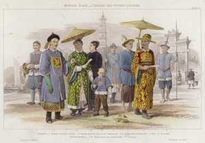 Mongol Race, kinesisk og Cochin-kinesisk (farget gravering)