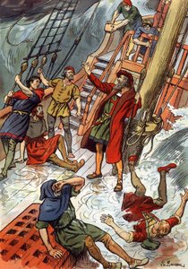 Vasco de Gama her under en storm ved Kapp det gode håp i Sør-Afrika av J.L Beuzon (fl.1880 1940)
