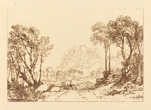 The Castle Above the Meadows, utgitt 1808. av Joseph Mallord William Turner