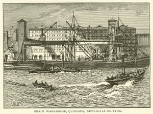 Grain Warehouse, Quayside, Newcastle-on-Tyne (gravering) av J.R. Brown