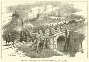 Åpning av Stockton og Darlington Railway, 27. september 1825 (gravering) av J.R. Brown