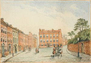 Cross House med Vicars Pump, Newcastle kroppsfarge, blyant og wc om bord av J.R. Dewar