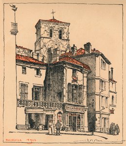 Place du Murier, med tårnet til St Andre-kirken, i Angouleme, Frankrike, 1924 av JR Rowe