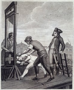 Henrettelsen av Maximilian de Robespierre (1758-1794) har giljotinen 28.07.1794 på Place de la Concorde-gravering av James Idnarpila etter J. Beys. 1799 omtrent. Paris, Musee Carnavalet av J. (after) Beys