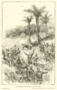 Åpning av slaget ved Las Guasimas (litho)