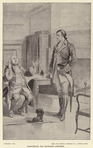 Washington og guvernør Dinwiddie (litho) av J. (after) Steeple Davis