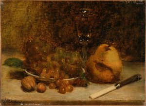 Druer, kniv og glass av J. Alden Weir