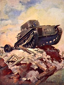 En tank fra første verdenskrig (farge litho) av J. Allen (after) Shuffrey