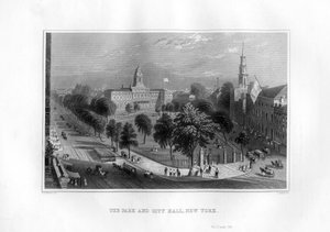 Parken og rådhuset, New York, 1855. av J. Archer