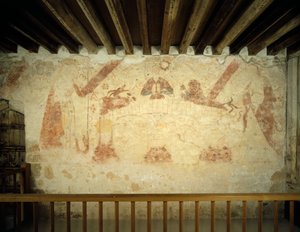 Et veggmaleri fra 1400-tallet på østveggen av det malte kammeret i Cleeve Abbey, Somerset, 1999 av J Bailey