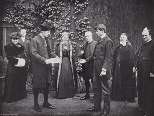 Pannekakekasting på Westminster School, Victor mottar Guinea av J. Benjamin Stone