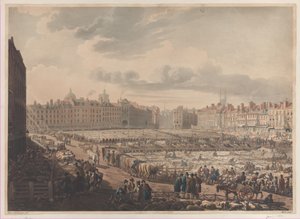 Et fugleperspektiv av Smithfield Market, tatt fra Bear & Ragged Staff, januar..., 1. januar 1811.