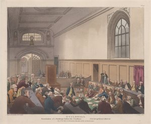 Guildhall, Examination of a Bankrupt before his Creditors Microcosm of London..., 1. november 1808. av J. Bluck