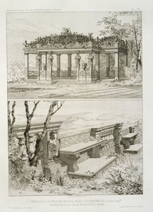 Pergola av La Maison Rouge nær Villemomble, designet av Cordier, og terrasse til Villa Borghese, Roma, ca. 1880