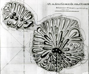 A Plan of King Georges Island eller Otheite, 1769 (litho) (bw-bilde) av J. Cook