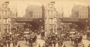 Gruppe på 4 stereografbilder av Ludgate Hill, London, England, 1850-1910-tallet. av J F Jarvis