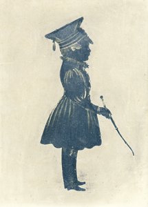 Silhuett av en gutt med en hatt og en pinne (penn og blekk på papir) av J. Gapp