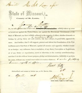 Lojalitetsed av James Getty fra Missouri, County of Louis av J. Getty