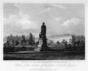 Statue av hertugen av Bedford, Russell Square, Bloomsbury, London, 1817.