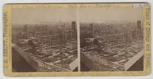 Stereograf av utsikt sørvest fra Water Tower etter Chicago-brannen i 1871 av J. H. Abbott