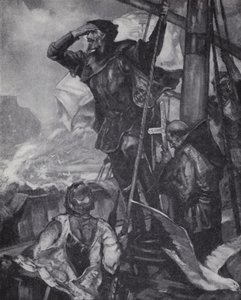 Den portugisiske oppdageren Vasco da Gama ser Kapp det gode håp på sin reise til India av J. H. Amschewitz