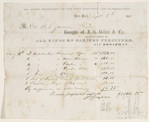 Salgsbrev til oberst B. S. Jordan, 5. september 1855 (blekk på papir) av J. H. Belter and Co. J. H. Belter and Co.