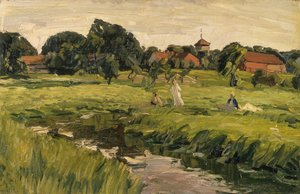 Children by the Creek (olje på lerret) av J. Hansch