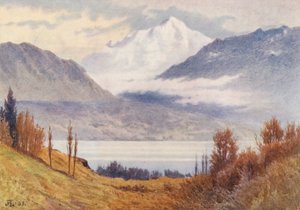 Mont Blanc sett ovenfra Morges (fargelitografi) av J. Hardwicke Lewis
