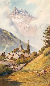 Dents du Midi fra Gryon, over Bex, JHL (fargelitografi)