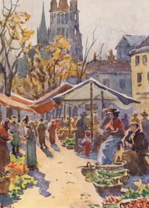 Markedsplassen, Lausanne (fargelitografi)